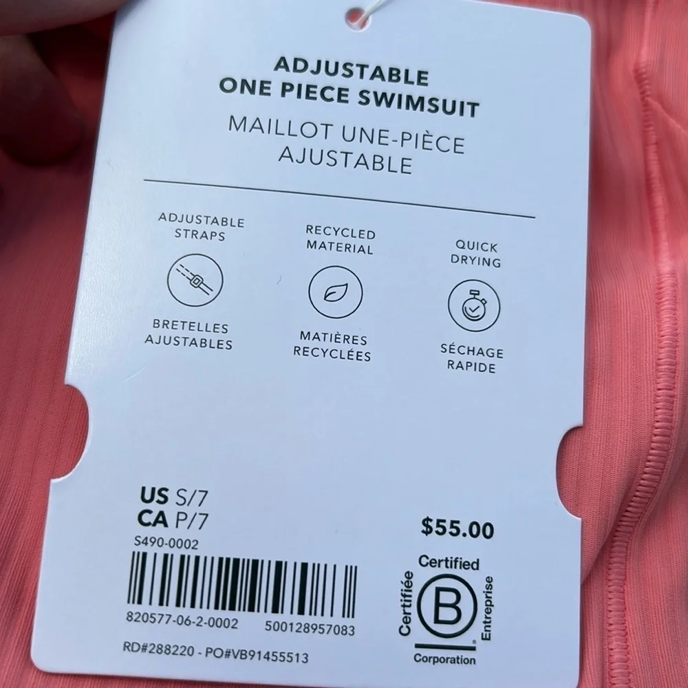 NWT Athleta Girl Adjustable One Piece Mimosa Pink Swimsuit size S/7